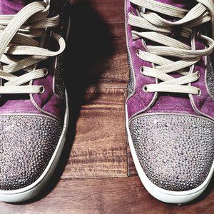 CHRISTIAN LOUBOUTIN Louis Flat Veau Velours Strass